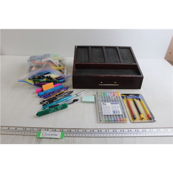 Vintage Tabletop Desk, Bag of Assorted Office Supplies