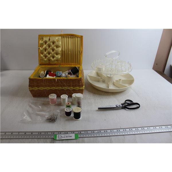 Wicker Sewing Basket with Supplies, Crafting Lazy Susan, Pinking Shears