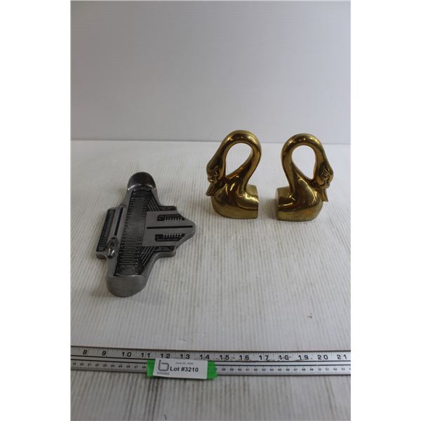 Pair of Brass Swan Bookends, Shoe Size Measurer