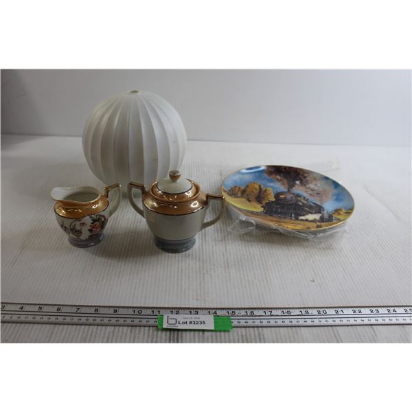 Lampshade, Decorative Train Plate, Cream and Sugar