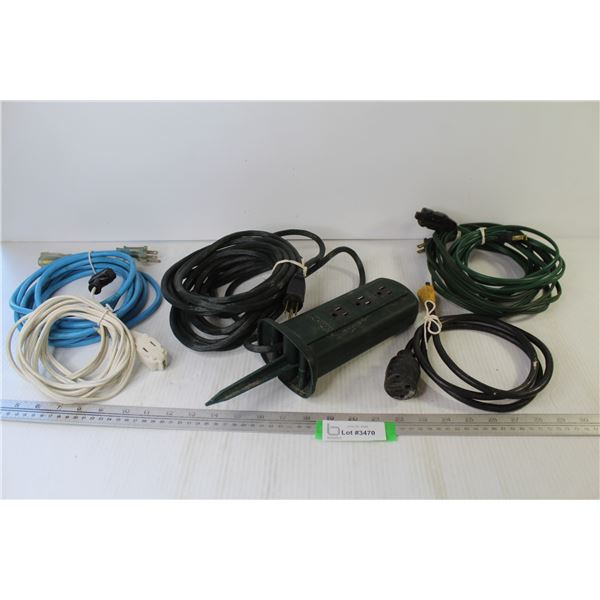 (5) Extension Cords (one has a spike-in plug outlet)