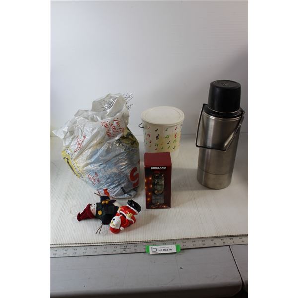 Christmas Decorations, Pail, Thermos