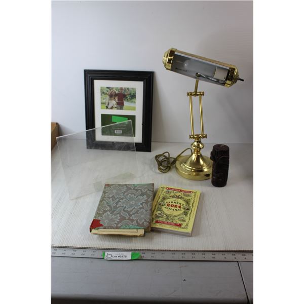 Desk Lamp - Untested, 8" x 10" Picture Frame, Tiki Candle, Misc.