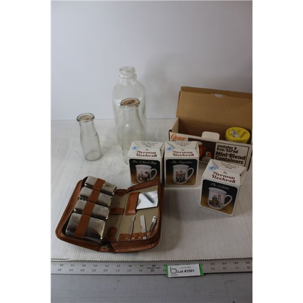 (3) Collectors Porcelain Mugs, Pedicure Tools, Glass Jugs, Misc.