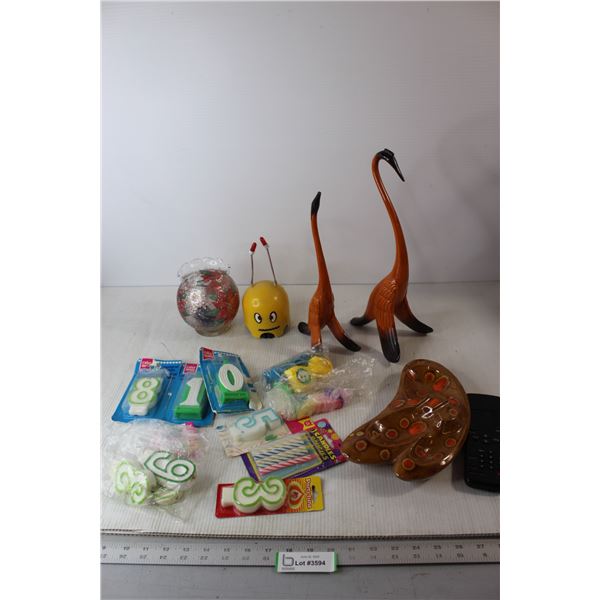 Birthday Candles, Decorated Small Glass Flower Pot, Misc.