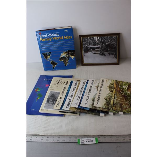 (5) Valour Remembered Books, Folklore Book, (2) Atlas Books, Picture in Frame