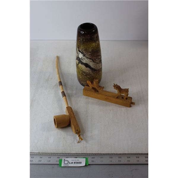 (2) Wood Carves Decorations, Vase