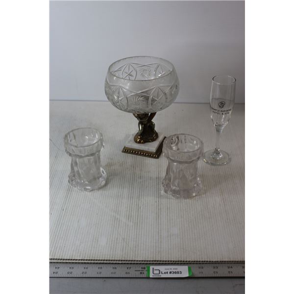 (2) Ingrid Clear Bark Glasses, Vintage Crystal Glass Centerpiece, Flute Glass