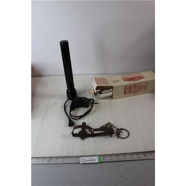 Thermos Replacement Filler 123F, Flashlight( Not working), Beaver Trap, Misc.