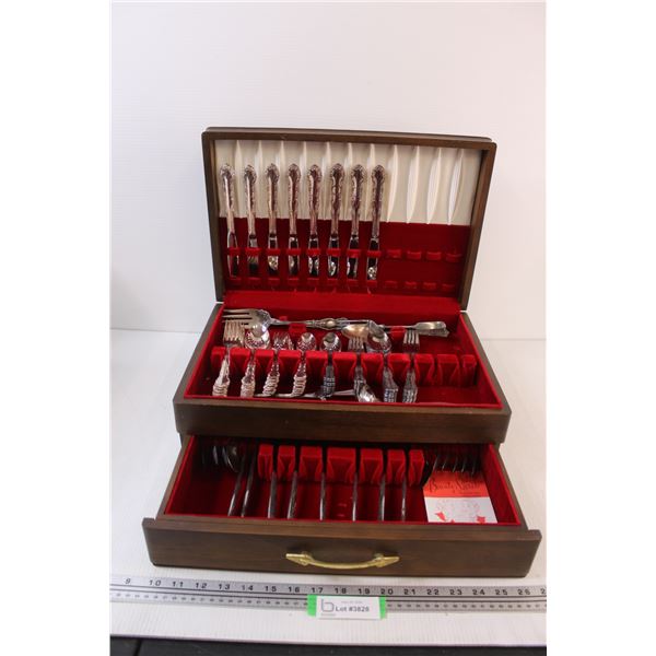 Set of Silver-Plated Silverware in Wooden Velvet Box (Not Full Set)