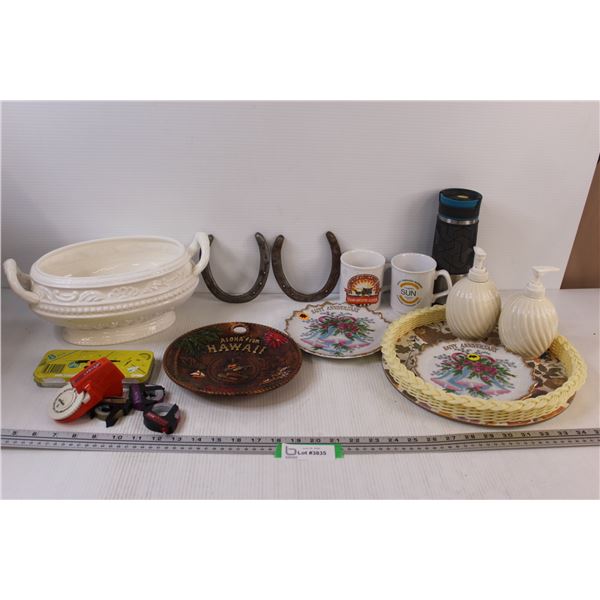 Lot of: (2) Lucky Horseshoes, Dymo Labeler, Contigo Coffee Thermos, Misc.