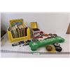 Image 1 : Lot of: Various Kids Books in Yellow Rubbermaid, (5) Metal Cars, Hockey Pucks, Coasters