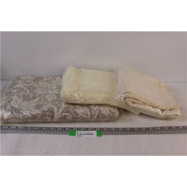 (2) Lace Tablecloths (Various Sizes) & White Cloth Tablecloth