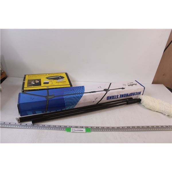 Microphone Stand, Magnifying Head Band, Fan Blade Duster