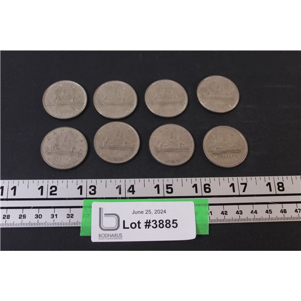 (8) Canadian One Dollar Coins ((4) 1968, (1) 1972 (2) 1976 (1) 1977