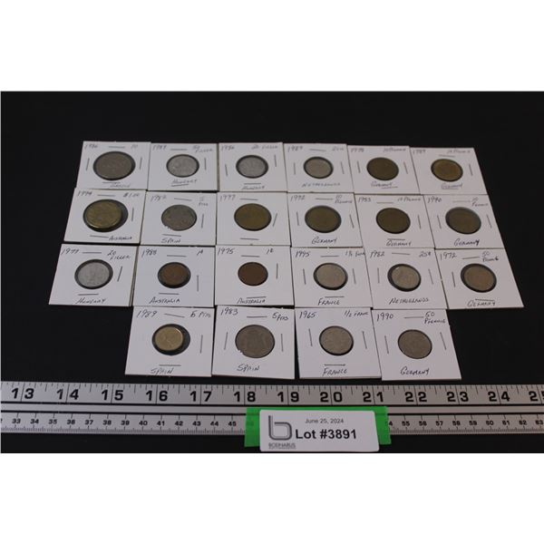 (22) European Coins From Germany, France, Hungry, Australia, Netherlands, Greece, Spain (Various Yea