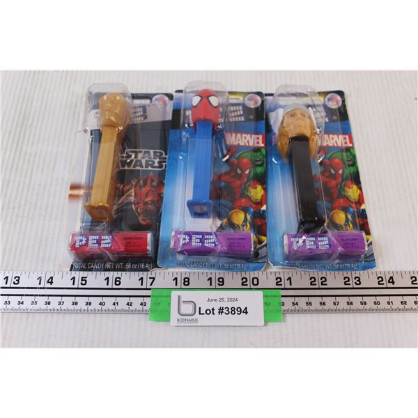 (3) PEZ - NIB: Thor, Spiderman, CP-30