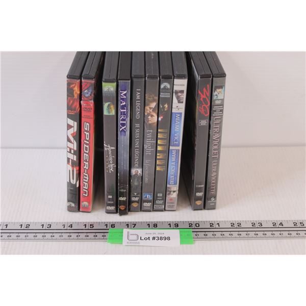 (10) DVDS: Spiderman, Matrix, Ironman, 300, Misc.