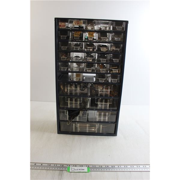 Blue Metal Parts Bin with Parts - Some Missing/Broken