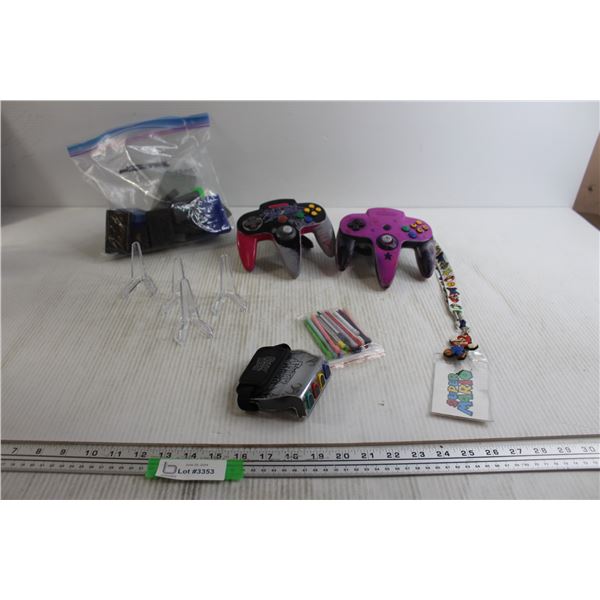 (2) Nintendo 64 Controllers - Untested, Pack of Nintendo DS Styluses, Nintendo Game Cases, Misc.