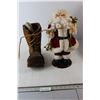 Image 1 : Wood Carved Boot Decoration with Rocks, Standing Santa - 17"H