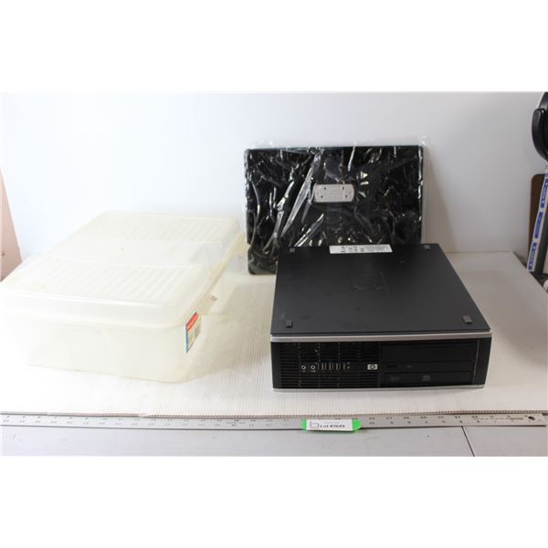 HP Computer Box (Untested), Rubbermaid 15.5L Bin, Panasonic Tv Base/Support?