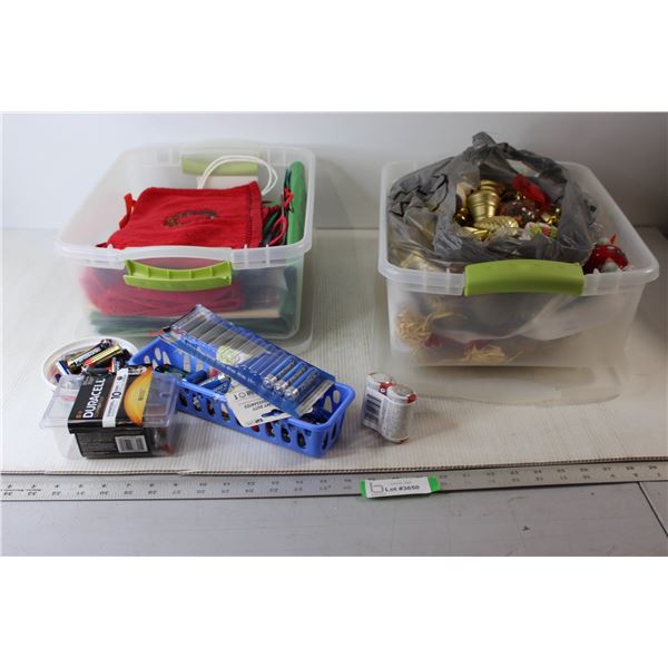 Assorted Batteries & Christmas Decorations