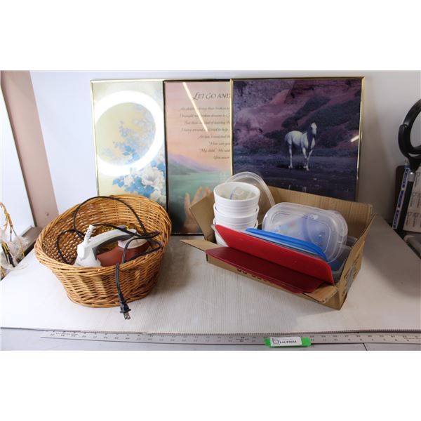 Assorted Containers, Iron, Ashtray (3) Pictures - 21" x 16 1/2"