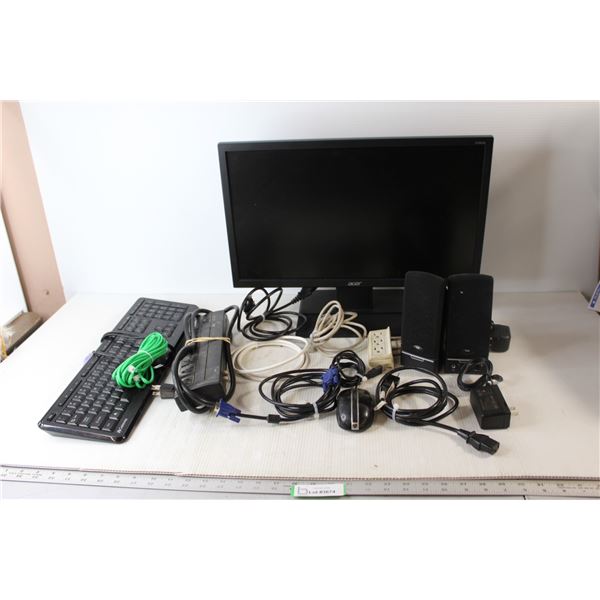 Acer 21" Computer Monitor, Cords, Keyboard & Mouse