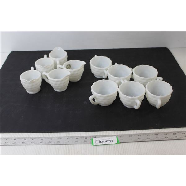 (11) Jeanette Milk Glass Cubis Cream and Sugar