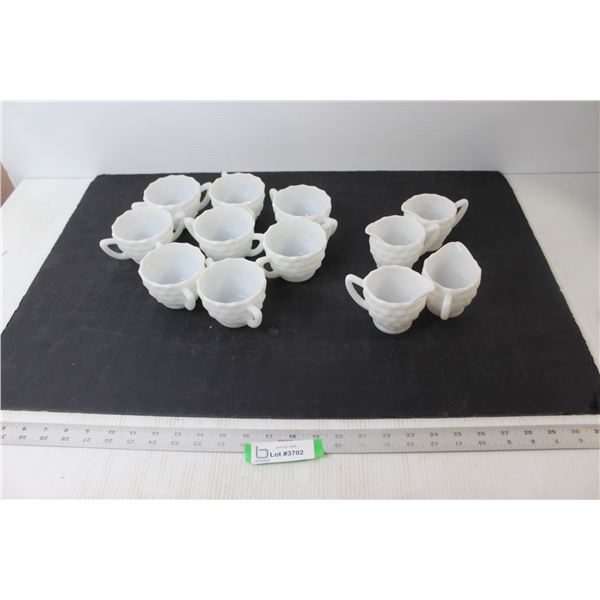 (12) Jeanette Milk Glass Cubis Cream and Sugar