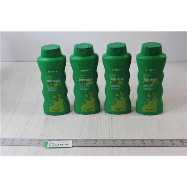 (4) Bottles Simply Spring Scent Body Wash - New