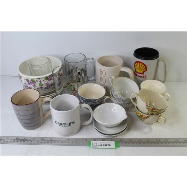 Assorted Cups - Glasses - Plates - Misc. Items