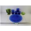Image 1 : Blue Plate - Blue Glasses - Green Bowl - Green Vase/Dish