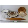 Image 1 : Assortment of Platers & Bowls - Wooden Rolling Pin