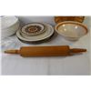 Image 6 : Assortment of Platers & Bowls - Wooden Rolling Pin
