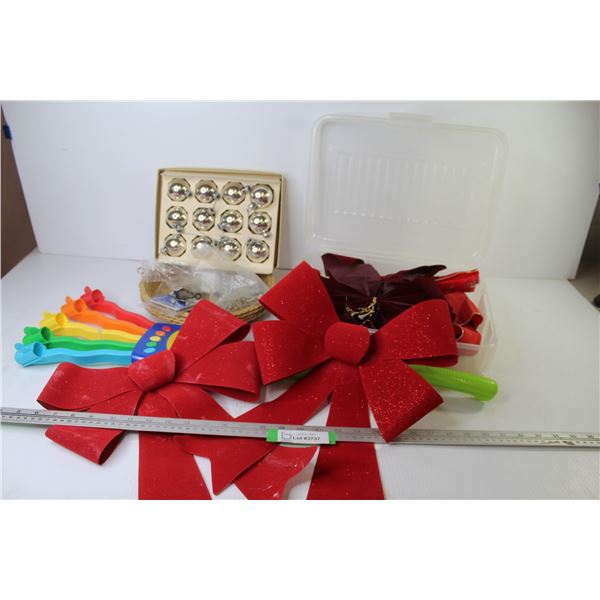 Christmas Ornaments & Bows - Plastic Container - Wicker Plates - Multi Chalk Holder