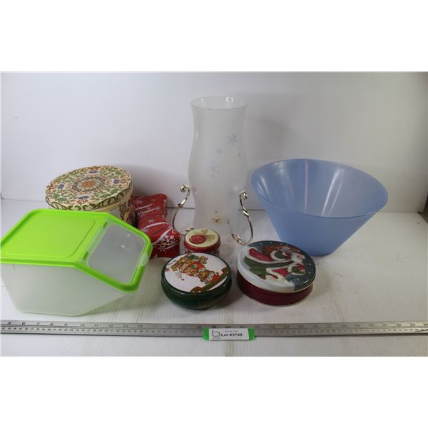 Large Plastic Bowl - Glass & Metal Candle Holder - Tin Containers - Plastic Storage Container