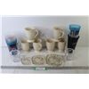 Image 1 : Thick Glass Candle Holders - (3) Matching Glass Ashtrays - (6) Matching Cups - Plastic Drinking Cups