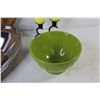 Image 2 : 2" Oil Lamp Chimney - Candles w/Holders - Metal Tray & Plate - Green Bowl - Wicker Plate