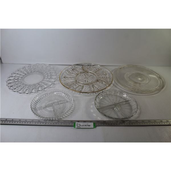 (3) Large Glass Plates - (3) Small Divided Plates