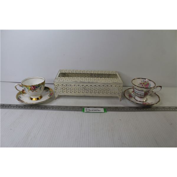 (2) Tea Cups - Royal Standard & Tuscan - Vintage Metal Kleenex Box Cover