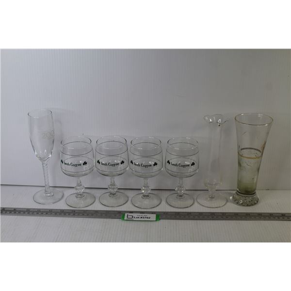 Glass Vase - (4) Irish Coffee Glasses - (2) Glasses