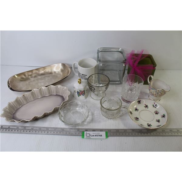 (2) Oval Dishes - (2) Square Glass Jars - Misc. - Items