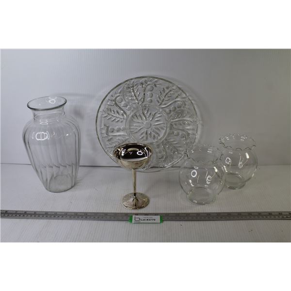 Large Divided Plate - Rose Bowls - Glass Vase - Metal Cup w/Stem