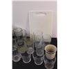 Image 4 : (24) Glass Cups in Various Styles & Hues, Cutting Board, Tin Serving Plate