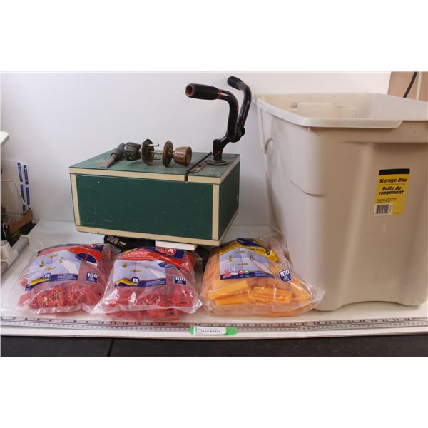 *(3) Packages of Tile Leveling Clips, Homemade Rollerblade scooter, Door Handles, Chisel, & Sprinkle