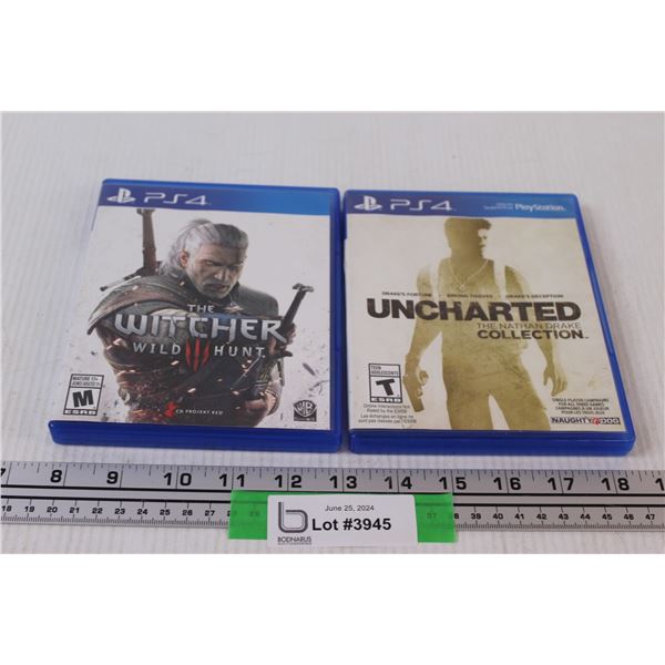 (2) PlayStation 4 Video Games: Witcher & Uncharted