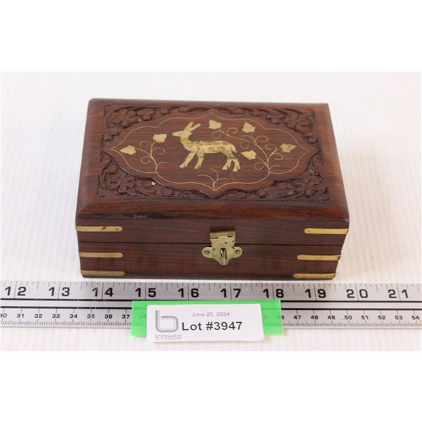 Small Wooden Box w/Inlay Filled w/coins
