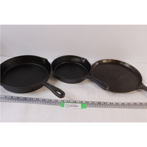 (3) Cast Iron Frying Pans Freshly Oiled Bodnarus Auctioneering